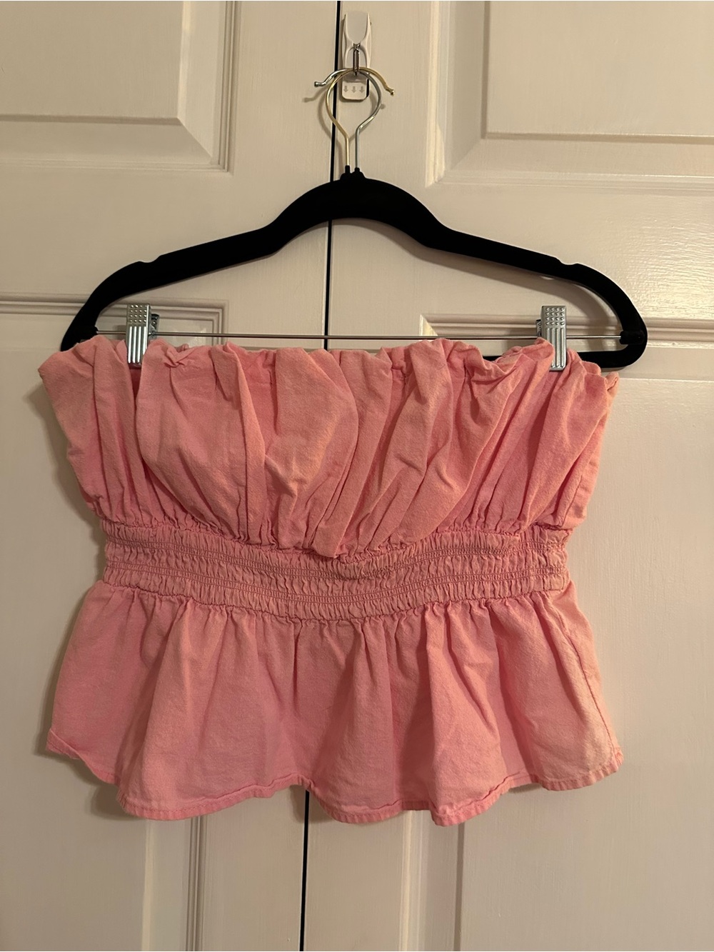 entro Pink Strapless Smocked Peplum Camisole